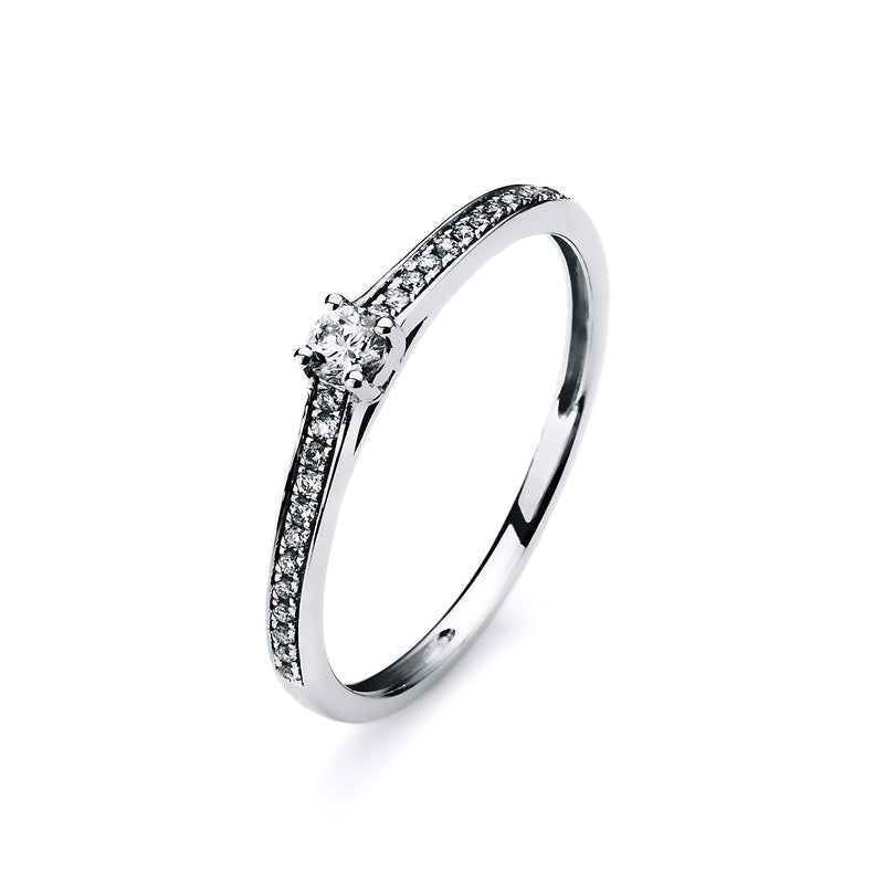 Solitaire mit Besatz Ring Weißgold 14kt Ref-1A322