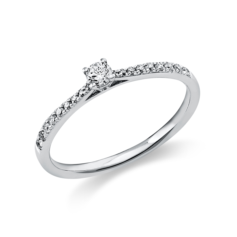 Solitaire mit Besatz Ring Weißgold 14kt 0,22ct