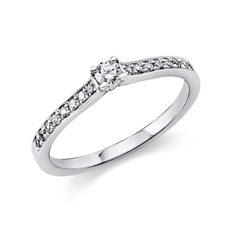 Solitaire mit Besatz Ring Weißgold 14kt 0,22ct