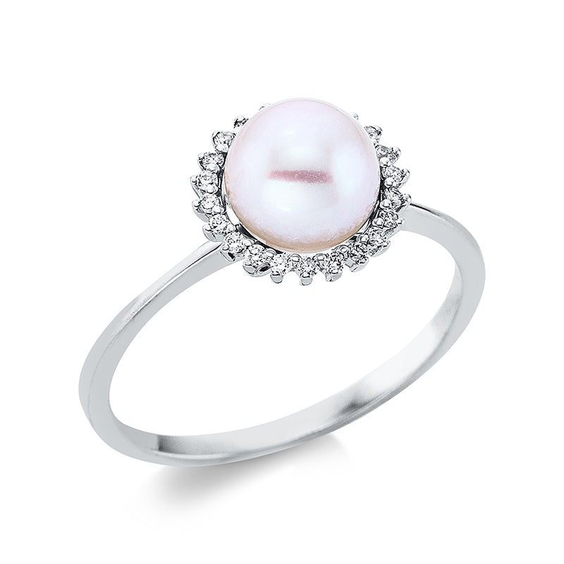 Perle Ring Weißgold 14kt 0,1ct