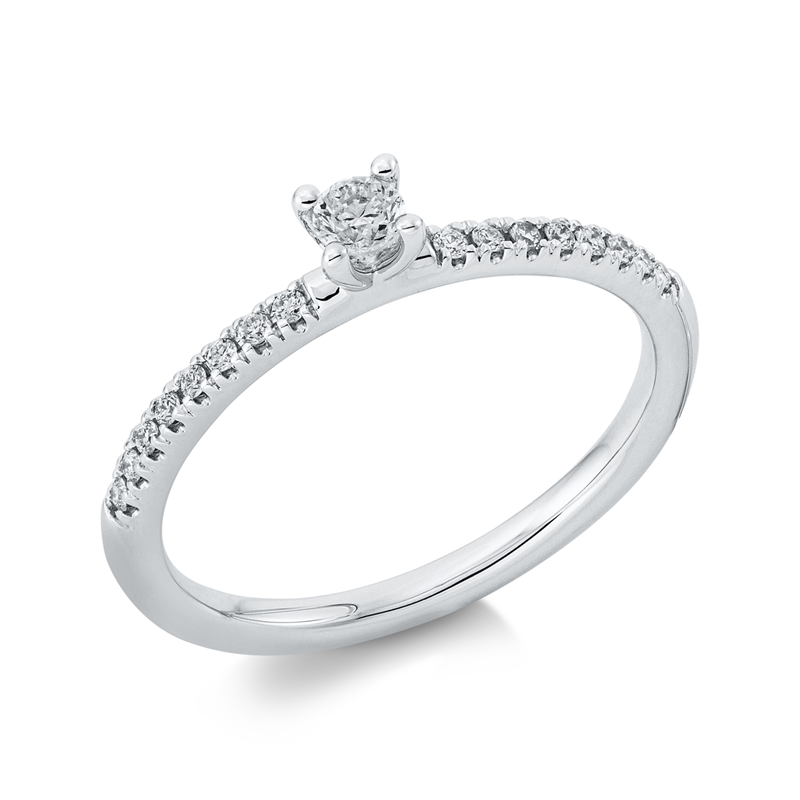 Solitaire mit Besatz Ring Weißgold 18kt 0,2ct