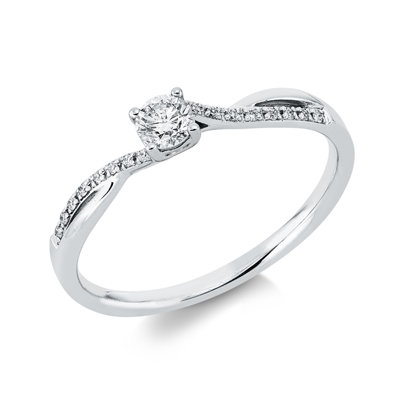 Solitaire mit Besatz Ring Weißgold 18kt 0,2ct