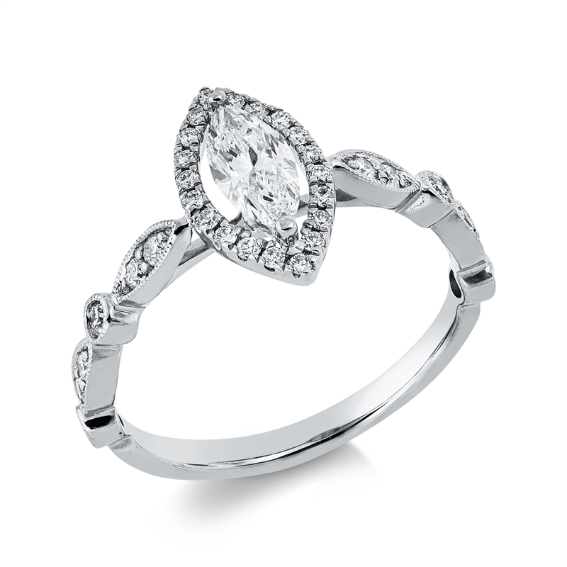 Solitaire mit Besatz Ring Weißgold 18kt 0,66ct