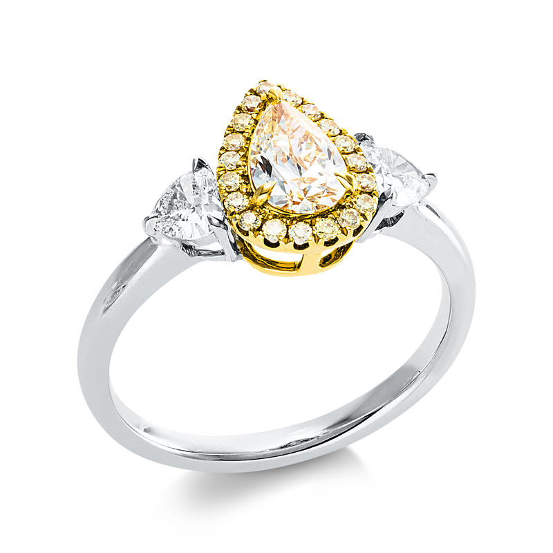 Farbiger Diamant Ring Weißgold / Gelbgold 18kt 0,97ct