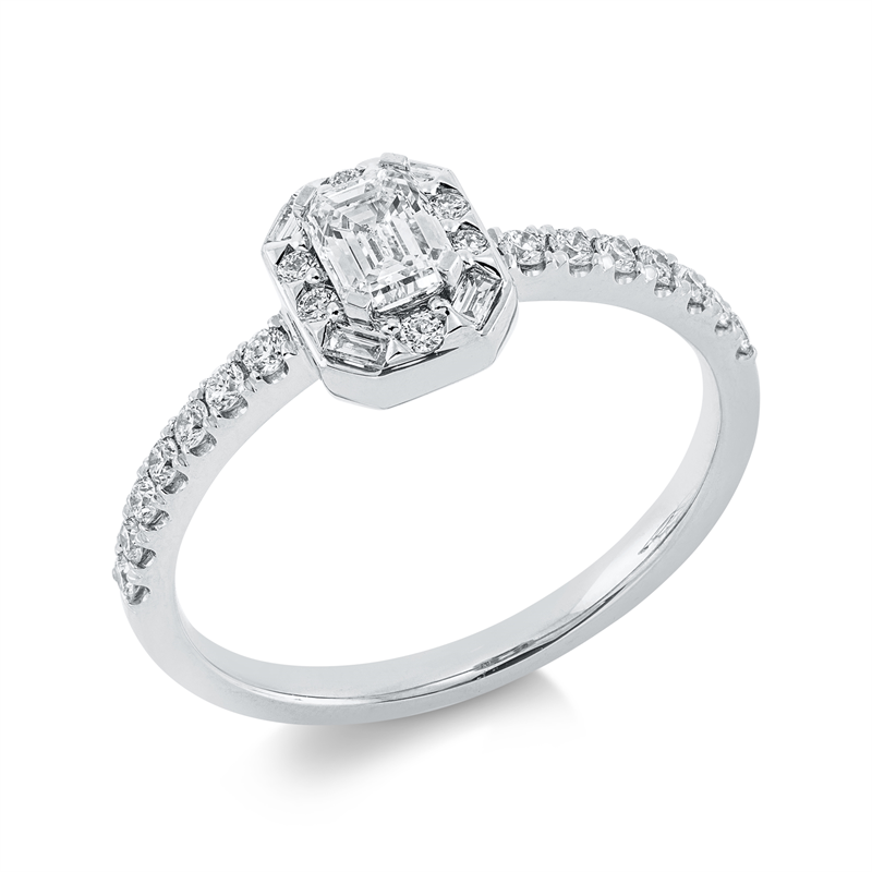 Solitaire mit Besatz Ring Weißgold 18kt 0,71ct