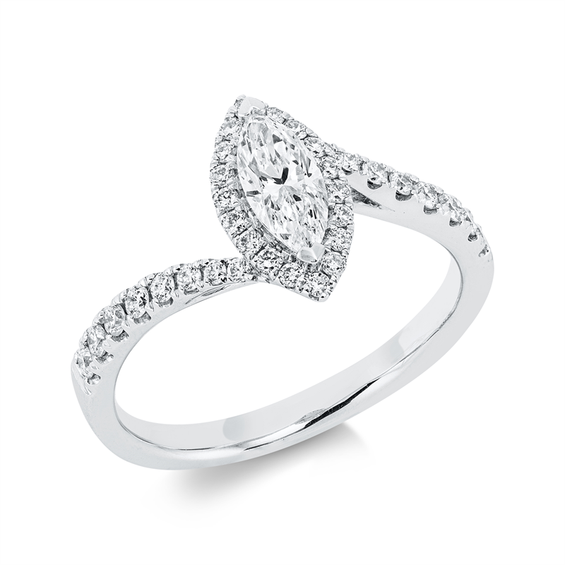Solitaire mit Besatz Ring Weißgold 18kt 0,72ct