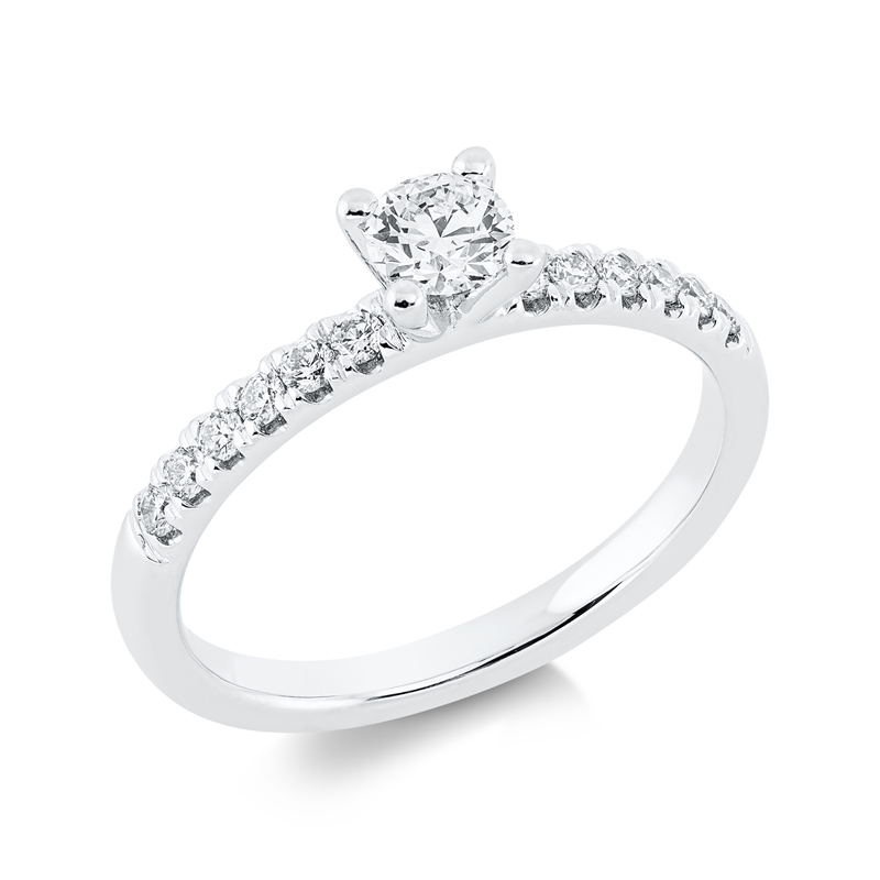 Solitaire mit Besatz Ring Weißgold 18kt 0,49ct