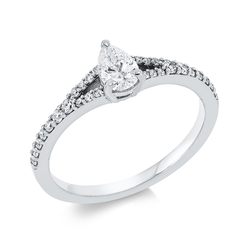 Solitaire mit Besatz Ring Weißgold 18kt 0,52ct
