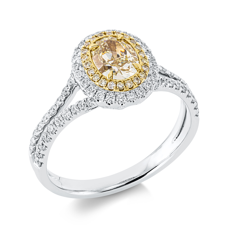 Farbiger Diamant Ring Weißgold / Gelbgold 18kt 1,15ct