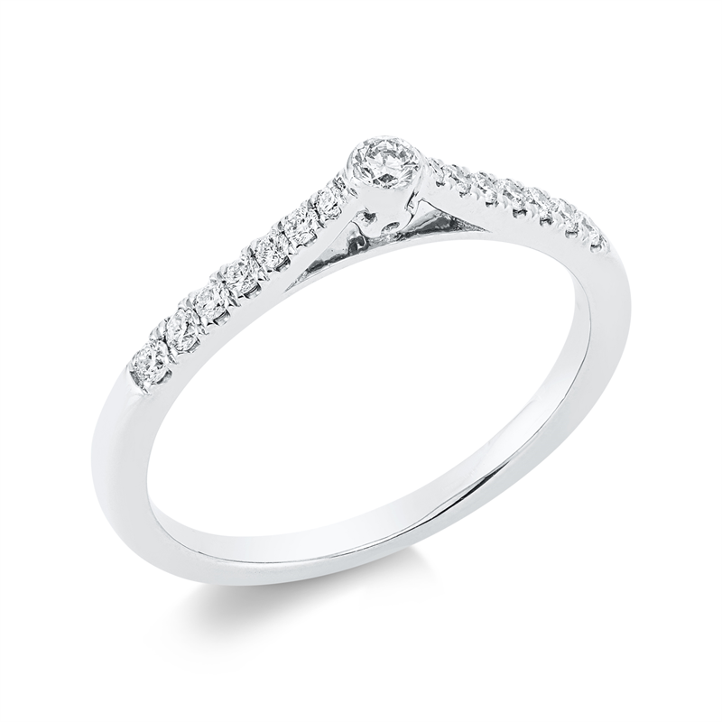 Solitaire mit Besatz Ring Weißgold 18kt 0,2ct
