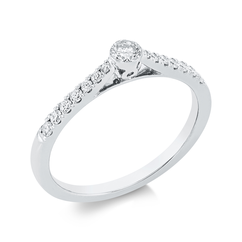 Solitaire mit Besatz Ring Weißgold 18kt 0,3ct