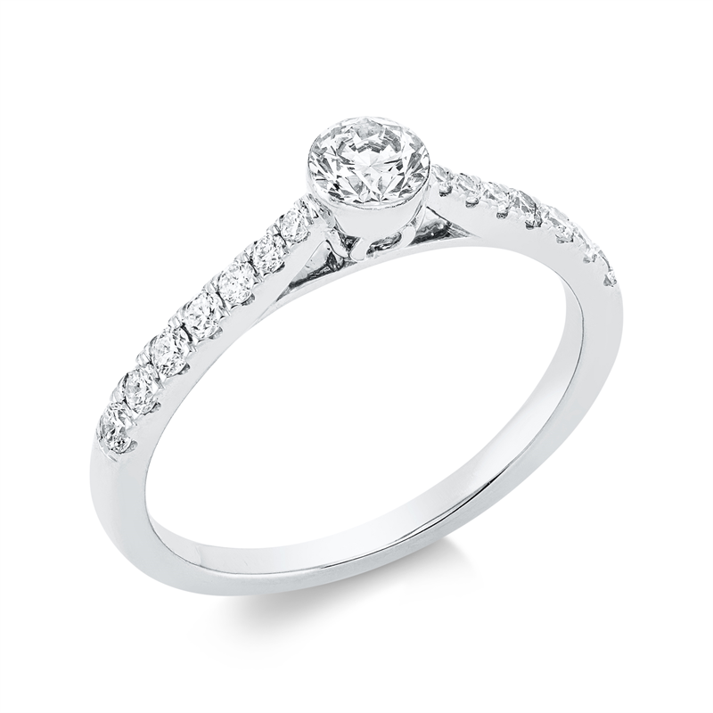 Solitaire mit Besatz Ring Weißgold 18kt 0,58ct