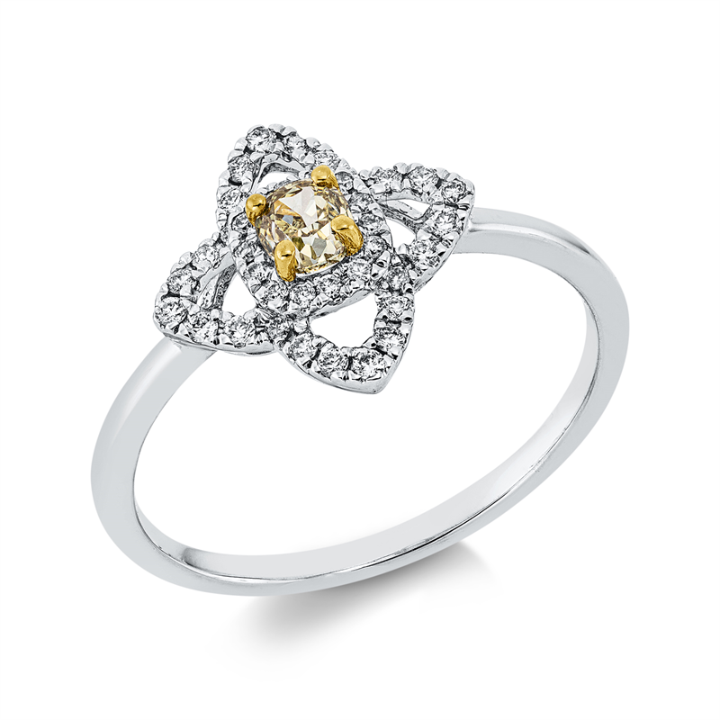 Farbiger Diamant Ring Weißgold / Gelbgold 18kt Ref-1GJ13