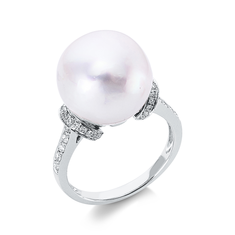 Perle Ring Weißgold 18kt 0,32ct