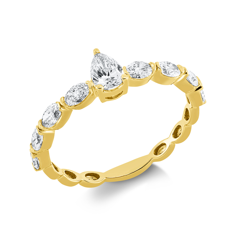 Solitaire mit Besatz Ring Gelbgold 18kt 0,77ct