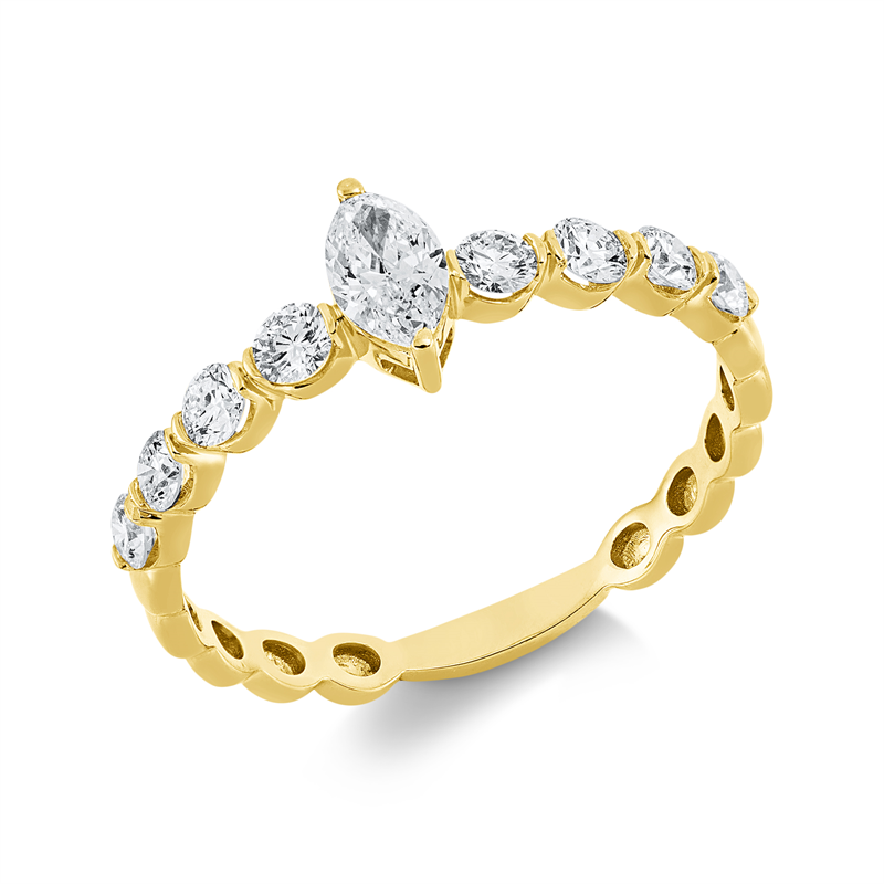 Solitaire mit Besatz Ring Gelbgold 18kt 0,6ct