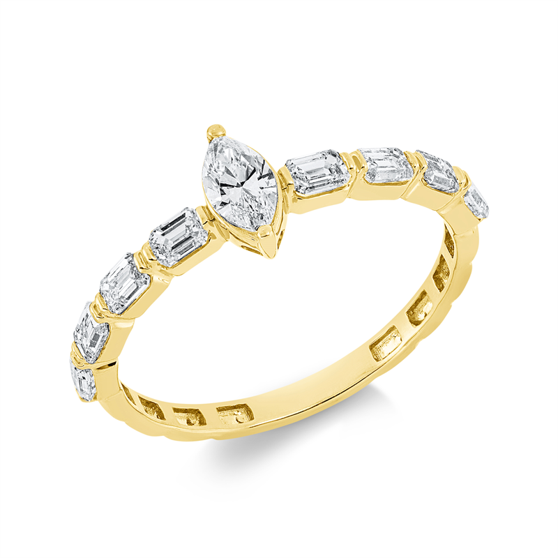Solitaire mit Besatz Ring Gelbgold 18kt 0,84ct