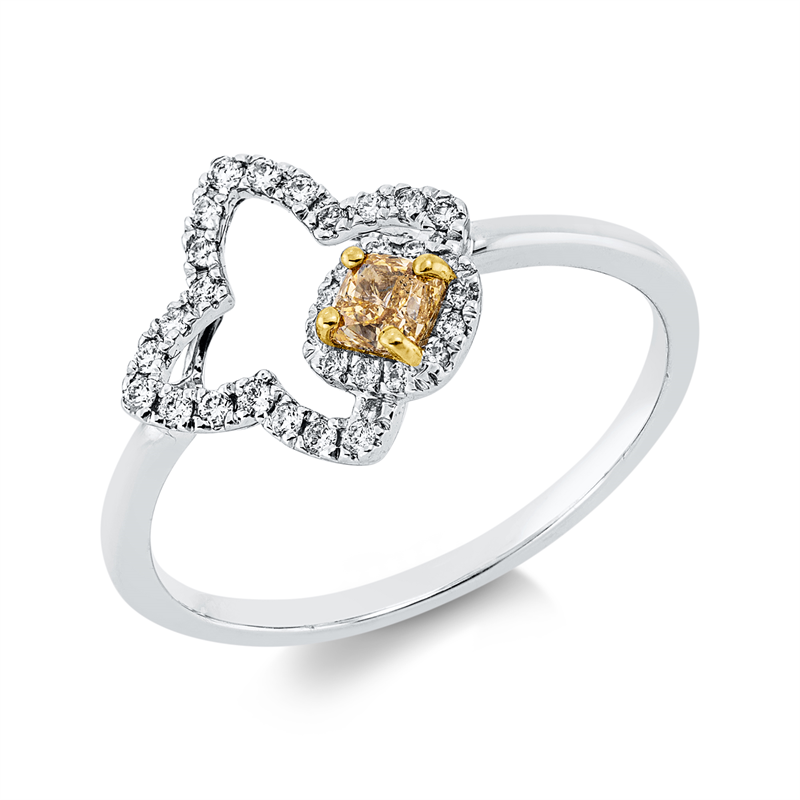 Farbiger Diamant Ring Weißgold / Gelbgold 18kt Ref-1HD21