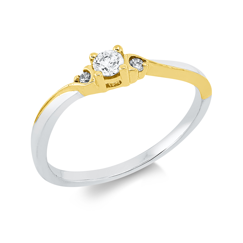 Solitaire mit Besatz Ring Weißgold / Gelbgold 18kt 0,15ct