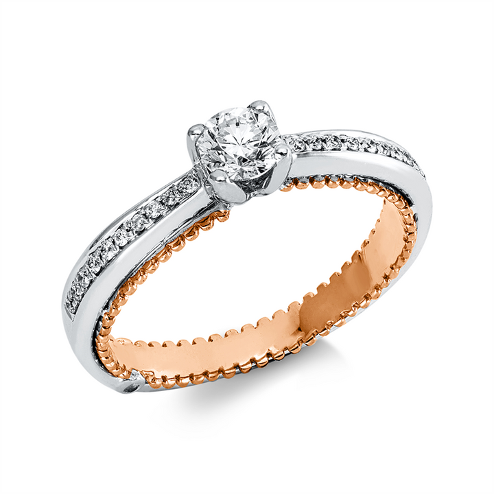 Solitaire mit Besatz Ring Weißgold / Rotgold 18kt Ref-1JA83
