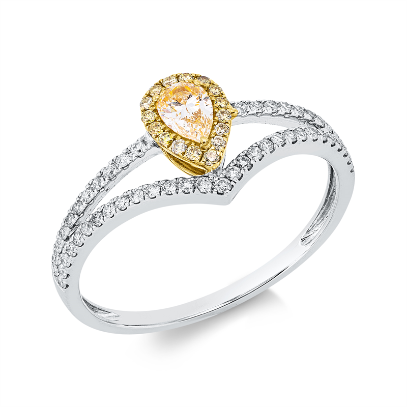 Farbiger Diamant Ring Weißgold / Gelbgold 18kt 0,42ct