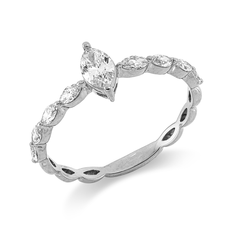 Solitaire mit Besatz Ring Weißgold 18kt 0,52ct