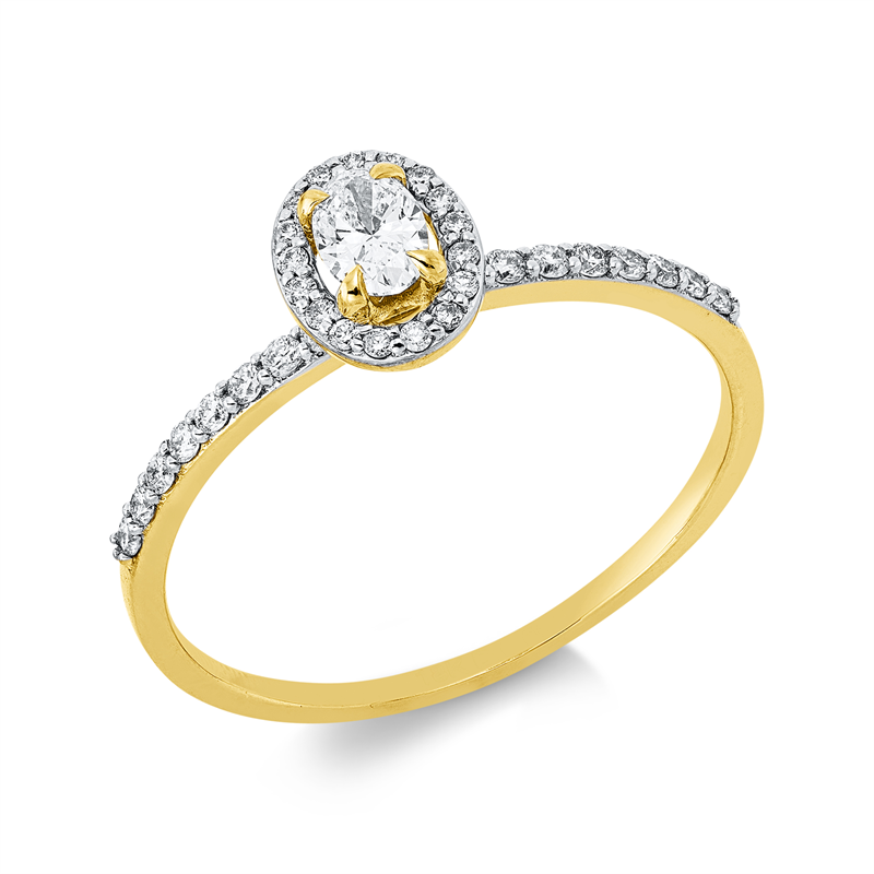 Solitaire mit Besatz Ring Gelbgold / Weißgold 18kt Ref-1JT66