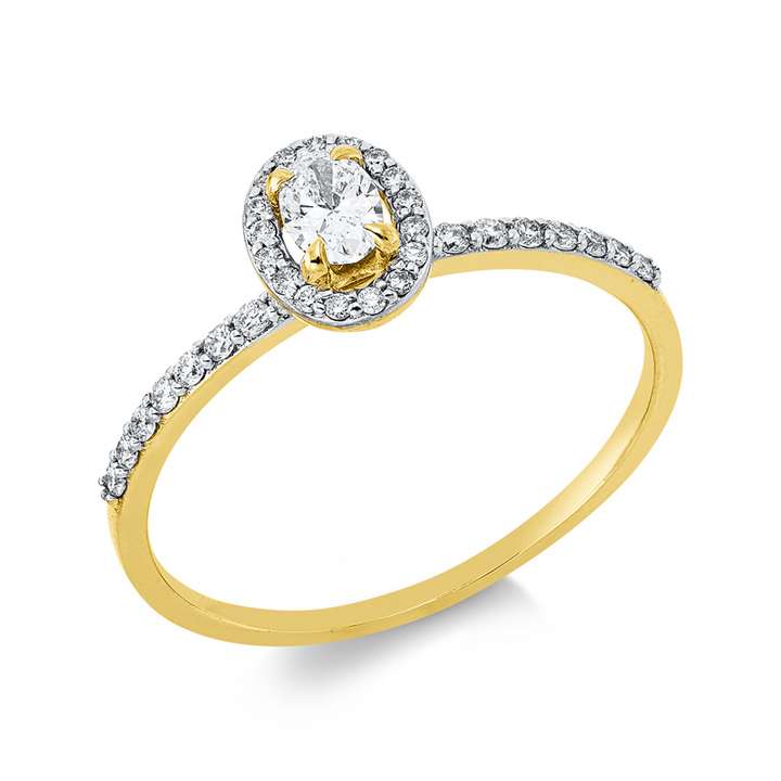 Solitaire mit Besatz Ring Gelbgold / Weißgold 18kt Ref-1JT66