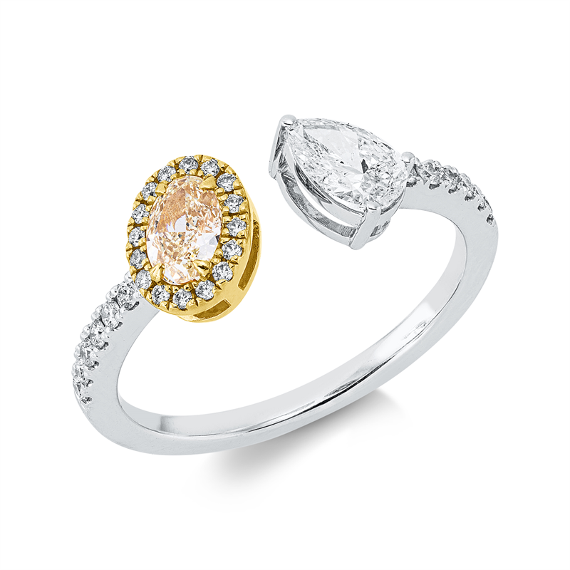 Farbiger Diamant Ring Weißgold / Gelbgold 18kt 0,86ct