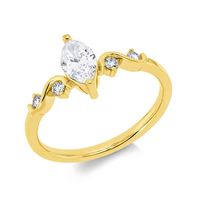 Solitaire mit Besatz Ring Gelbgold 18kt 0,61ct