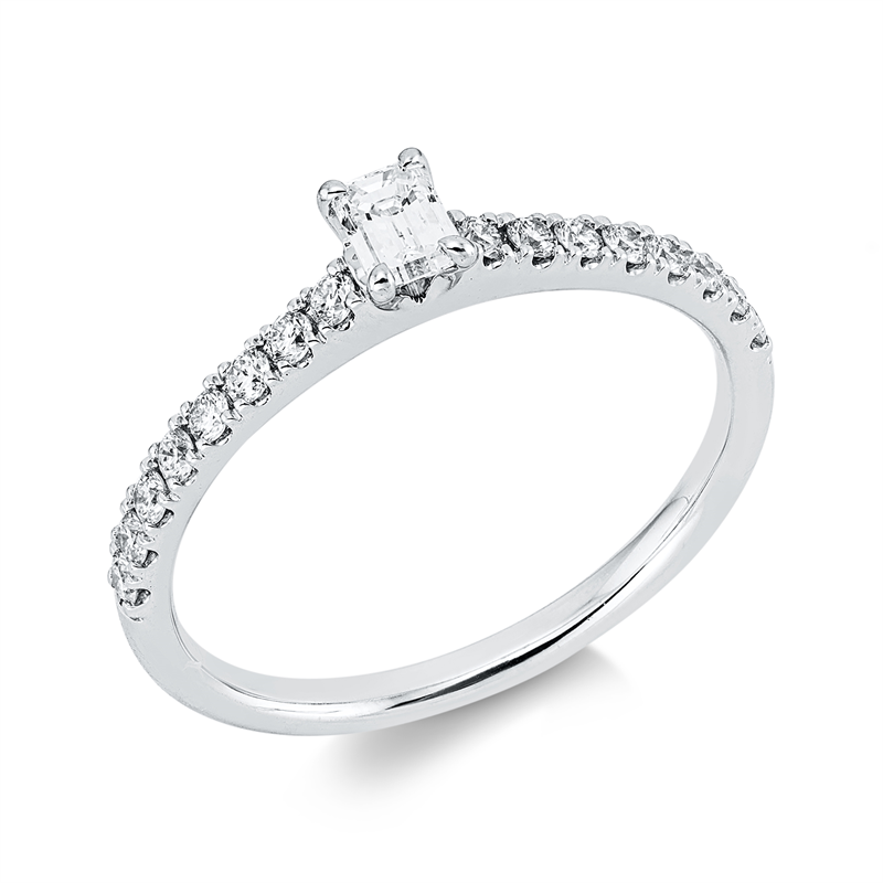 Solitaire mit Besatz Ring Weißgold 18kt 0,45ct