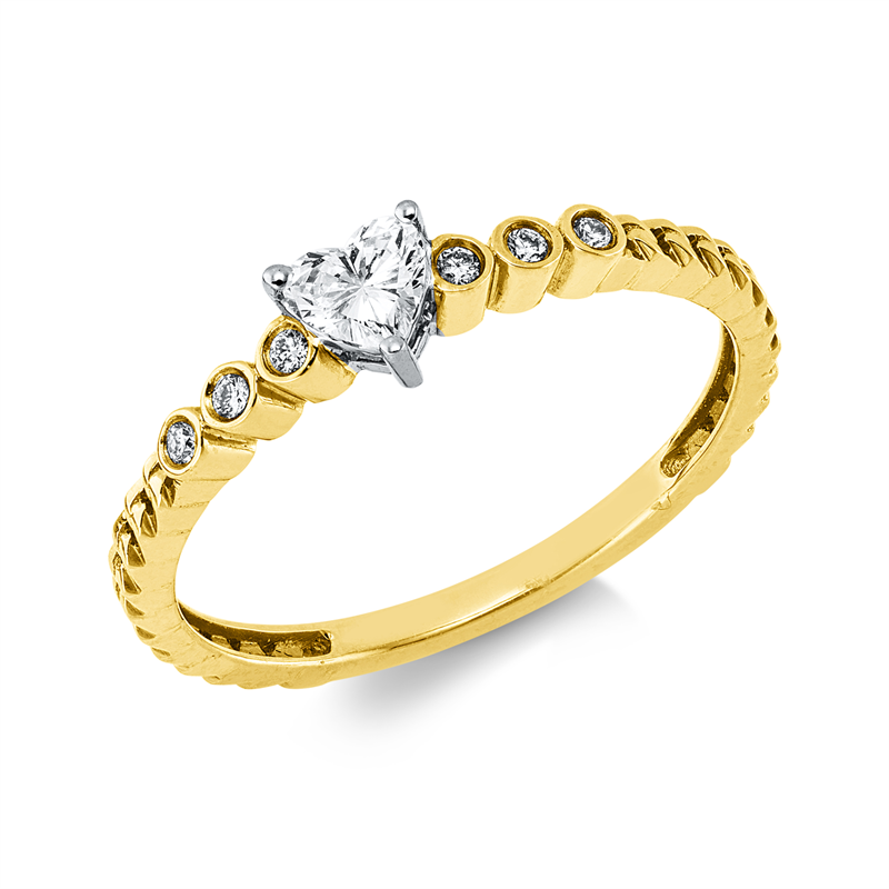 Solitaire mit Besatz Ring Gelbgold / Weißgold 18kt 0,24ct