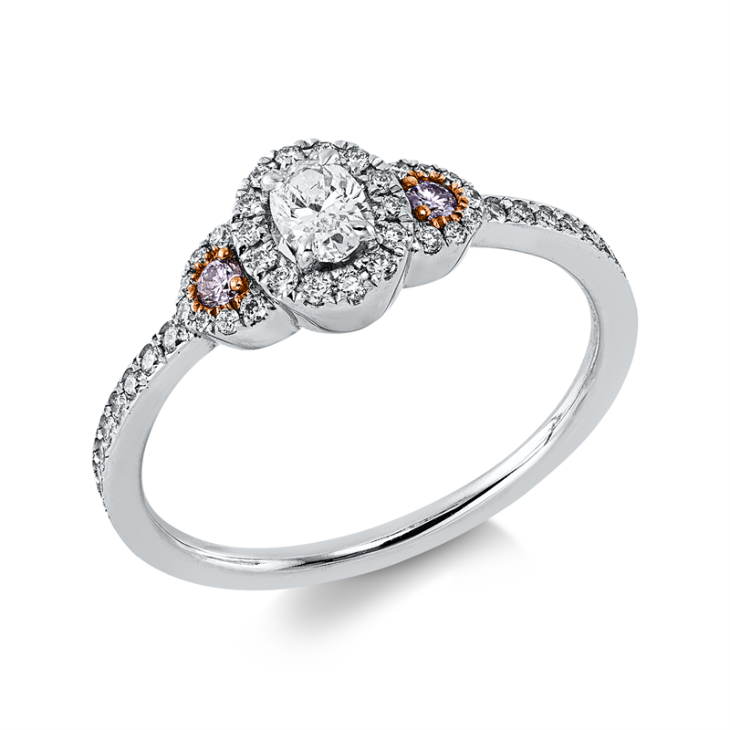 Solitaire mit Besatz Ring Weißgold / Rotgold 18kt 0,45ct