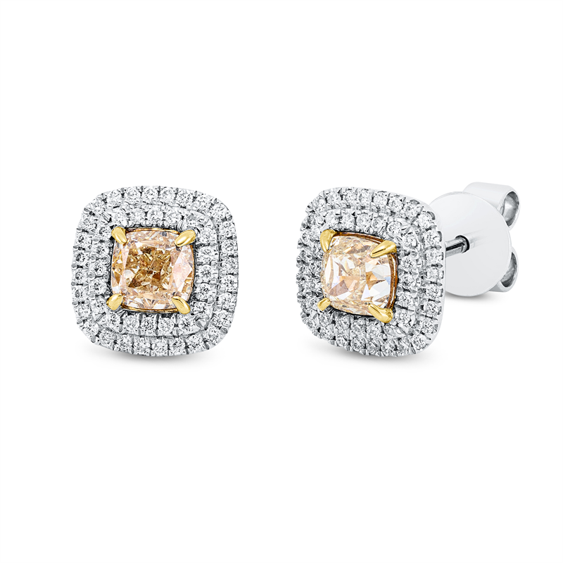 Farbiger Diamant Ohrstecker Weißgold / Gelbgold 18kt 1,23ct