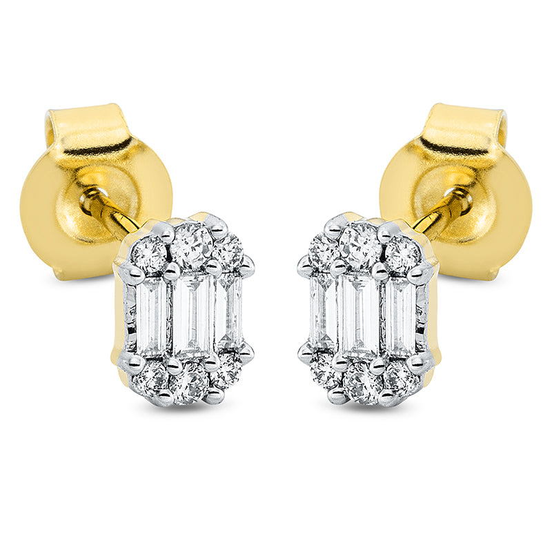 Baguette Illusion Ohrstecker Gelbgold / Weißgold 18kt 0,16ct