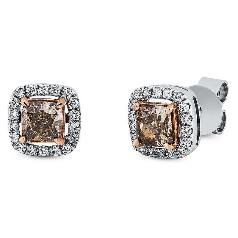 Farbiger Diamant Ohrstecker Weißgold / Rotgold 18kt 1,35ct