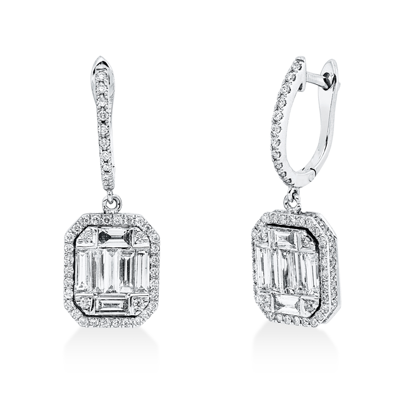Baguette Ohrschmuck Weißgold 14kt 1,56ct