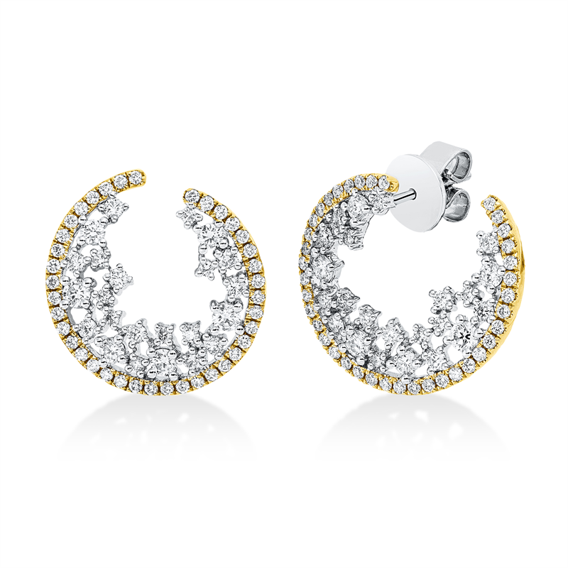 Mehrfachsteinbesatz Ohrstecker Weißgold / Gelbgold 18kt 1,37ct