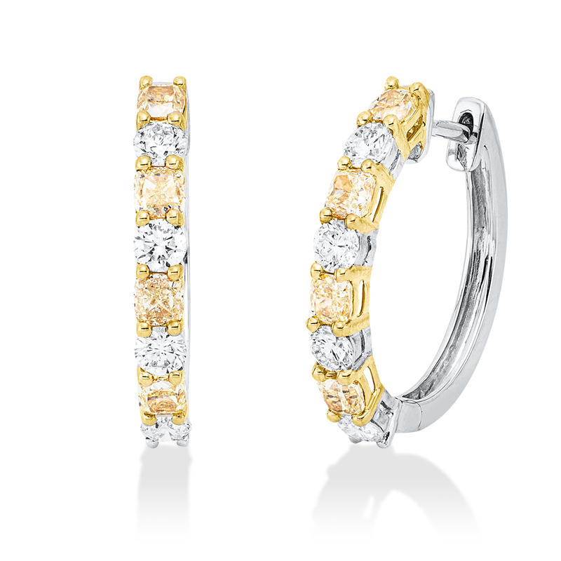 Farbiger Diamant Creolen Weißgold / Gelbgold 18kt 1,56ct