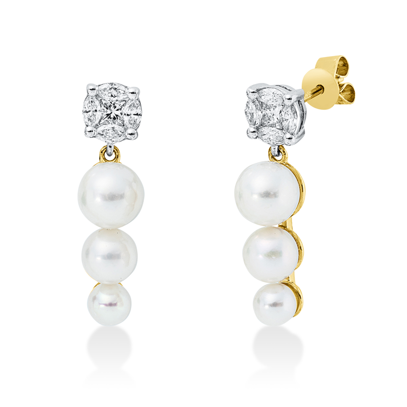 Perle Ohrschmuck Gelbgold / Weißgold 18kt 0,38ct