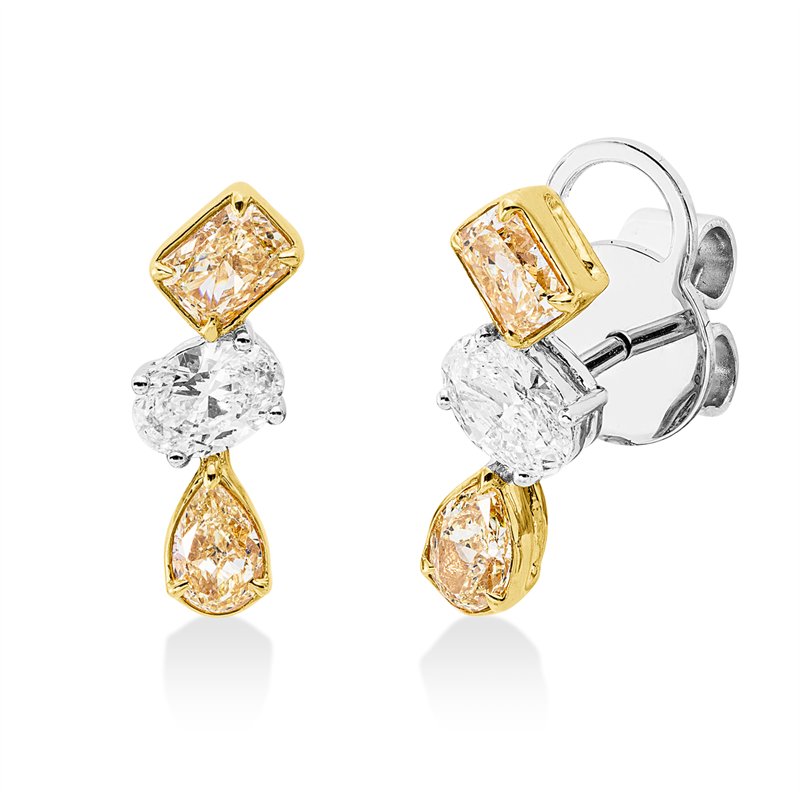 Farbiger Diamant Ohrstecker Weißgold / Gelbgold 18kt 1,18ct