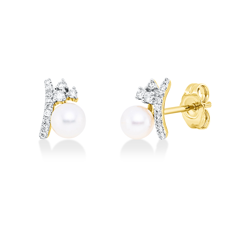 Perle Ohrstecker Gelbgold / Weißgold 14kt 0,12ct