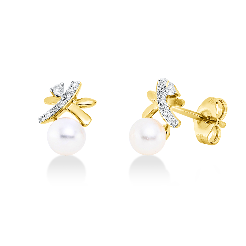 Perle Ohrstecker Gelbgold / Weißgold 14kt 0,07ct