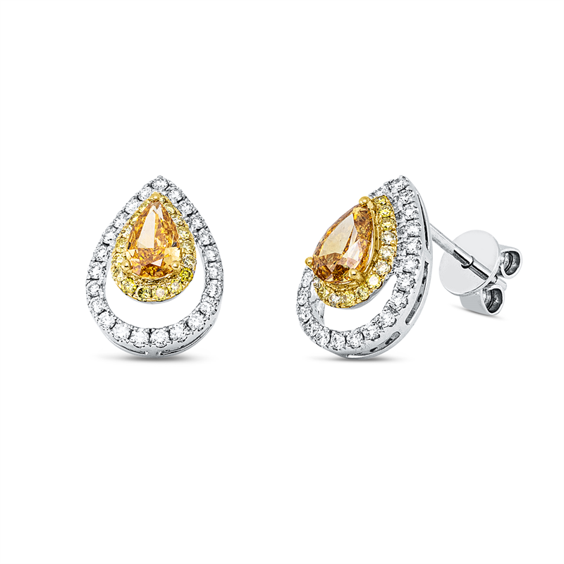 Farbiger Diamant Ohrstecker Weißgold / Gelbgold 18kt 0,99ct