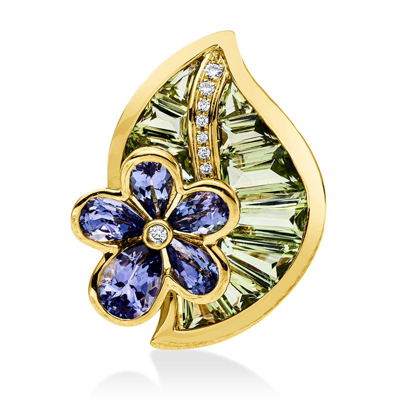 Farbstein Fashion Brosche Gelbgold 18kt 0,04ct