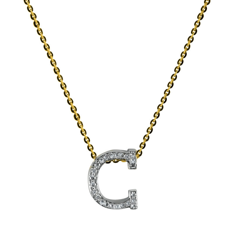 "C" Buchstabe Collier Gelbgold / Weißgold 18kt 0,09ct