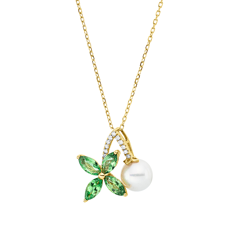 Perle Collier Gelbgold 18kt 0,06ct