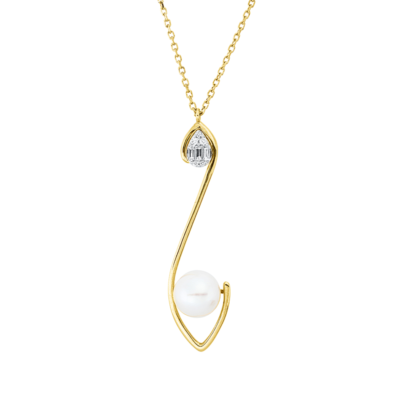 Perle Collier Gelbgold / Weißgold 18kt 0,07ct