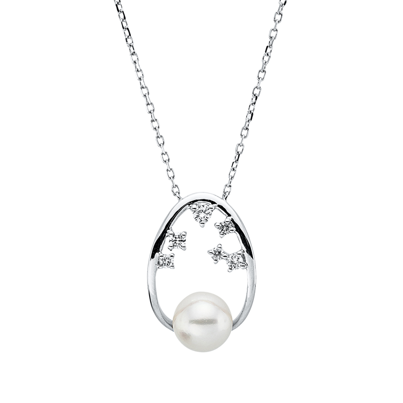 Perle Collier Weißgold 18kt 0,13ct