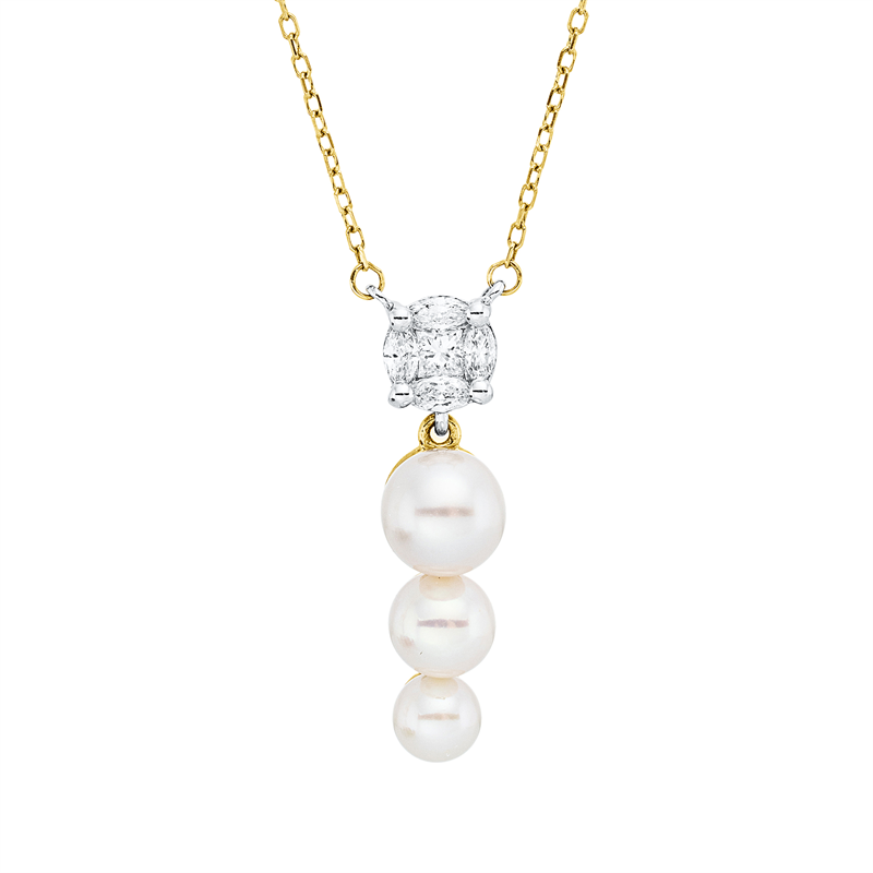 Perle Collier Gelbgold / Weißgold 18kt 0,18ct